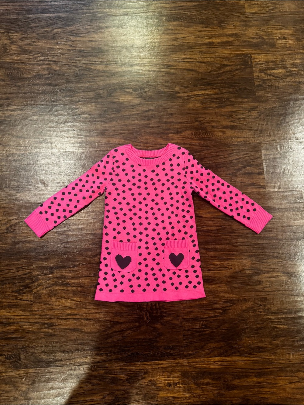 Jumping Beans Girls Pink Black Polka Dot Sweater Dress 2T NWT Heart Pockets